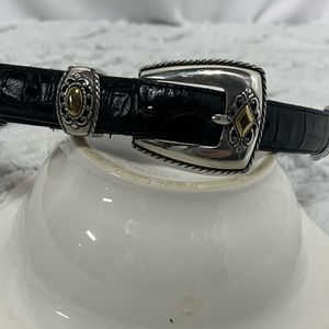 Brighton black leather belt with silver and gold medal detail size small